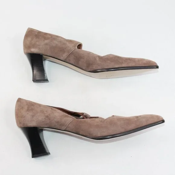 Ellen Tracy Womens Sz 10 Linda Allard Brown Suede Block Heeled Pointed Toes #135 - Picture 7 of 11